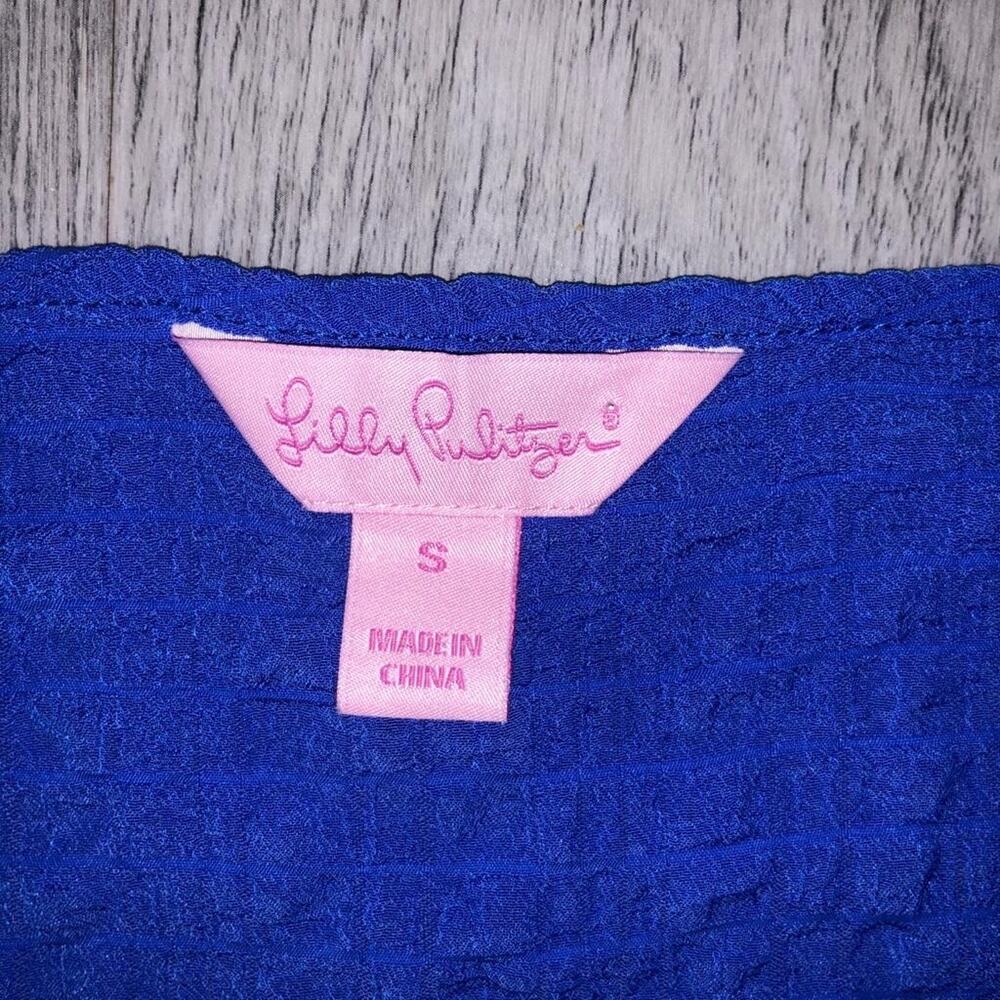 Lilly Pulitzer Womens Sz Small Shirt Blue Naeem Textured Pullover Fringe Hem Top - Picture 3 of 7
